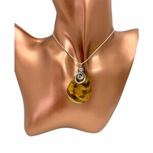 Wire Wrapped Striped Agate Teardrop Pendant Necklace